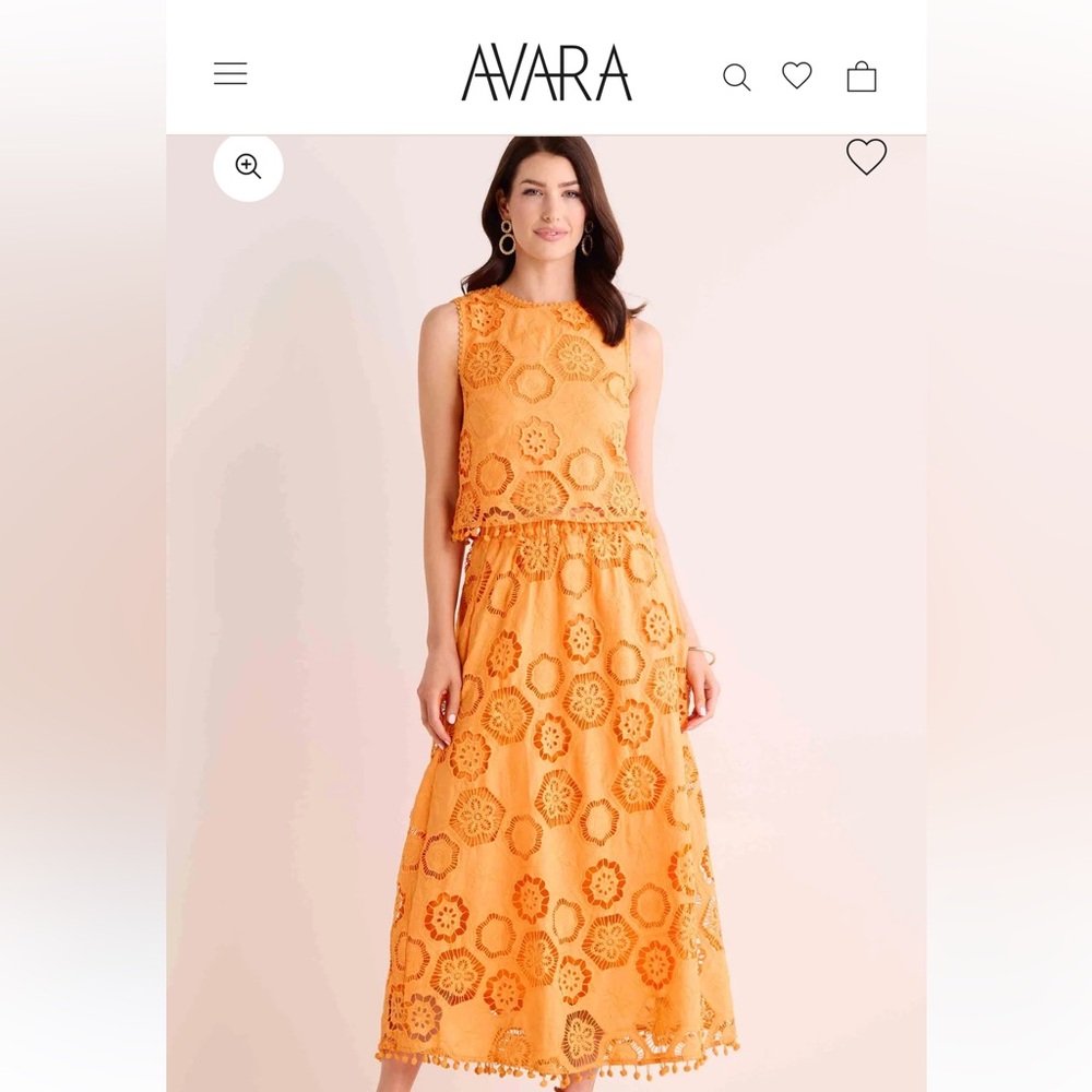 NWT Avara Arden Orange Eyelet Skirt and Top Medium
